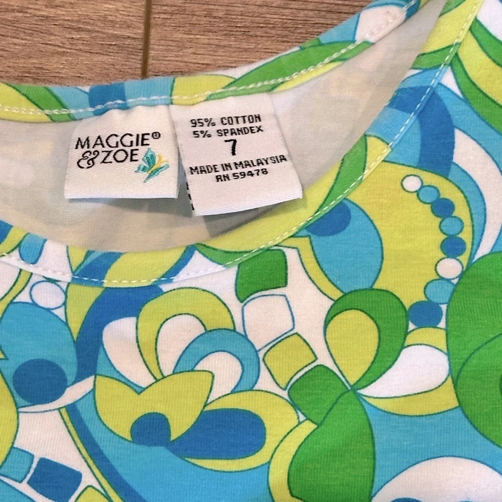New! Maggie & Zoe Size 7 Retro Print Green and Blue Dress
